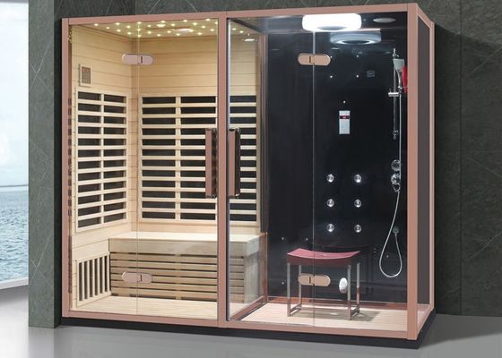 Gold Frame Sauna Combined Steam Room With Shower For Villa Use