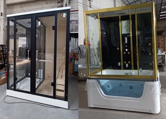 Gold Frame Sauna Combined Steam Room With Shower For Villa Use