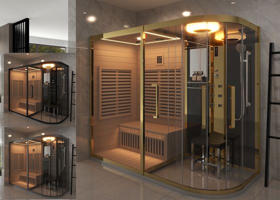 Gold Frame Sauna Combined Steam Room With Shower For Villa Use